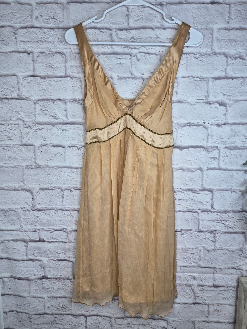 Lotta Stensson 100% Silk Dress Gold Metallic Trim Fairycore Y2K Empire Mini 2